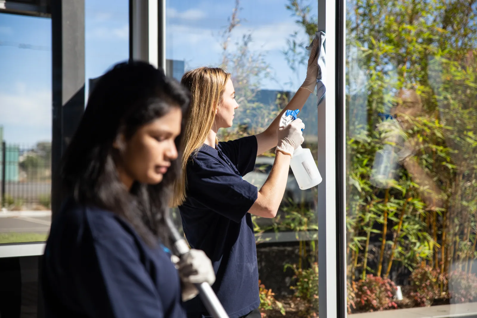 Star Shining cleaners washing office windows
